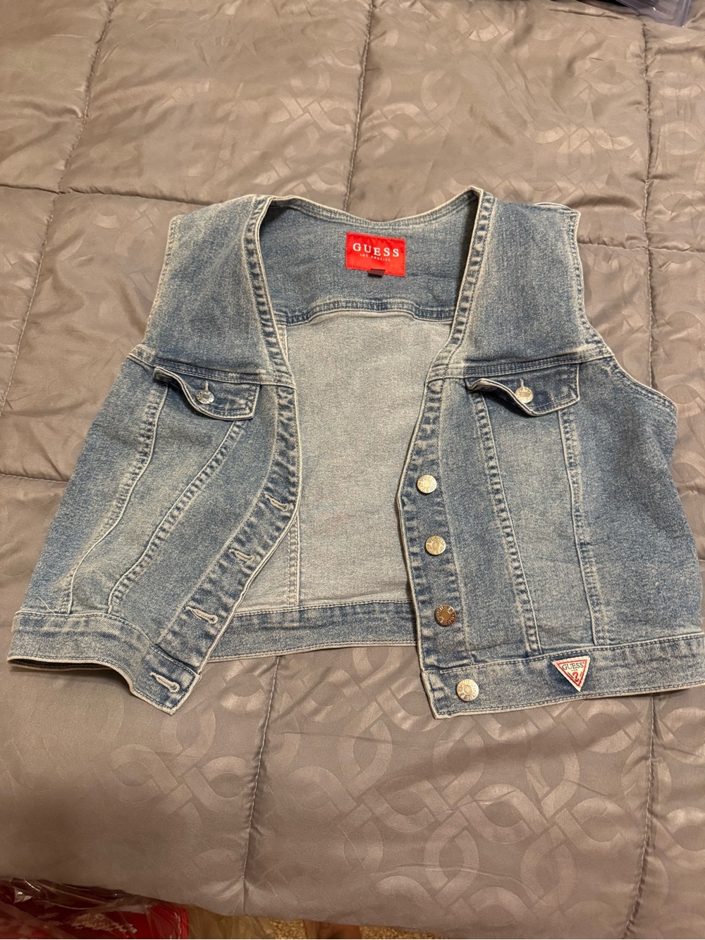 GUESS Light Blue Denim Vest with Logo Patch